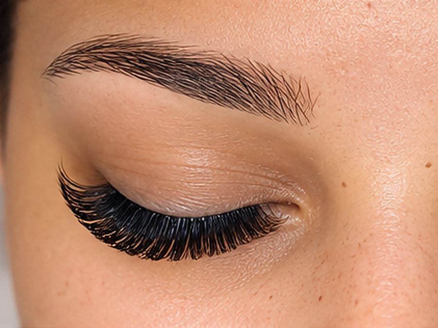 Defined brow and lash set, eyes closed