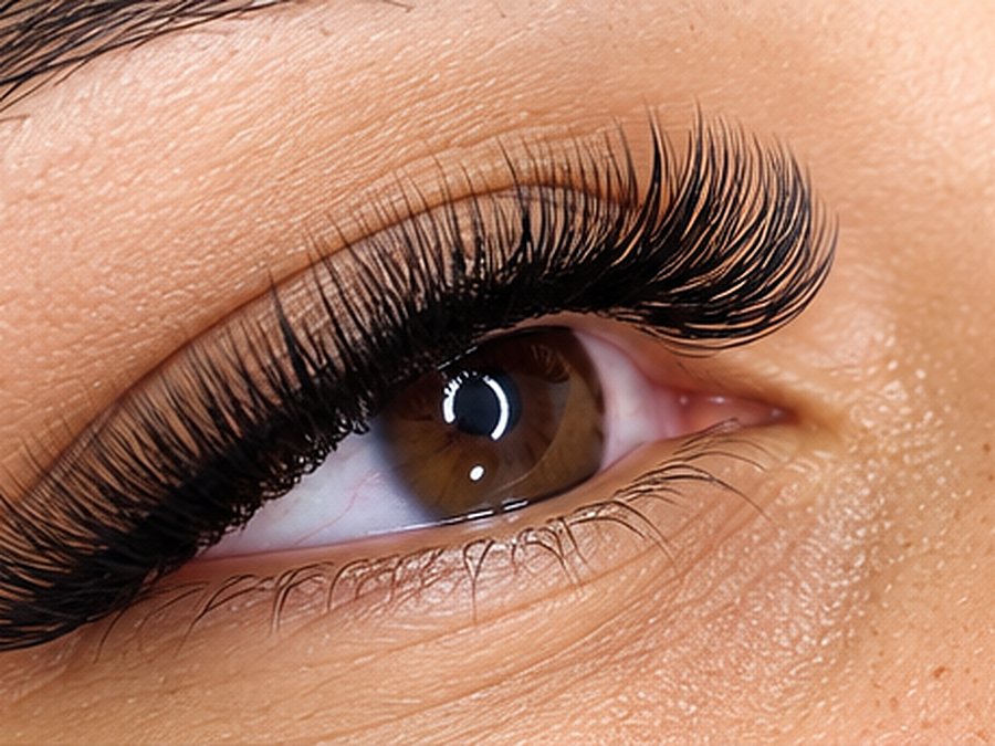 Full, fluffy lash extensions, side view